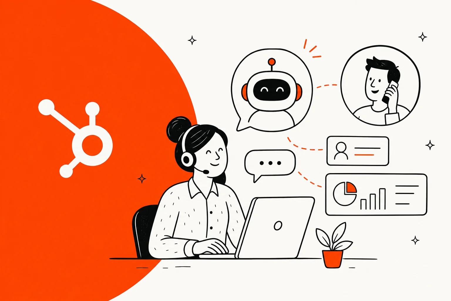 Illustrated hero banner for a guide on adding AI to HubSpot Service Hub