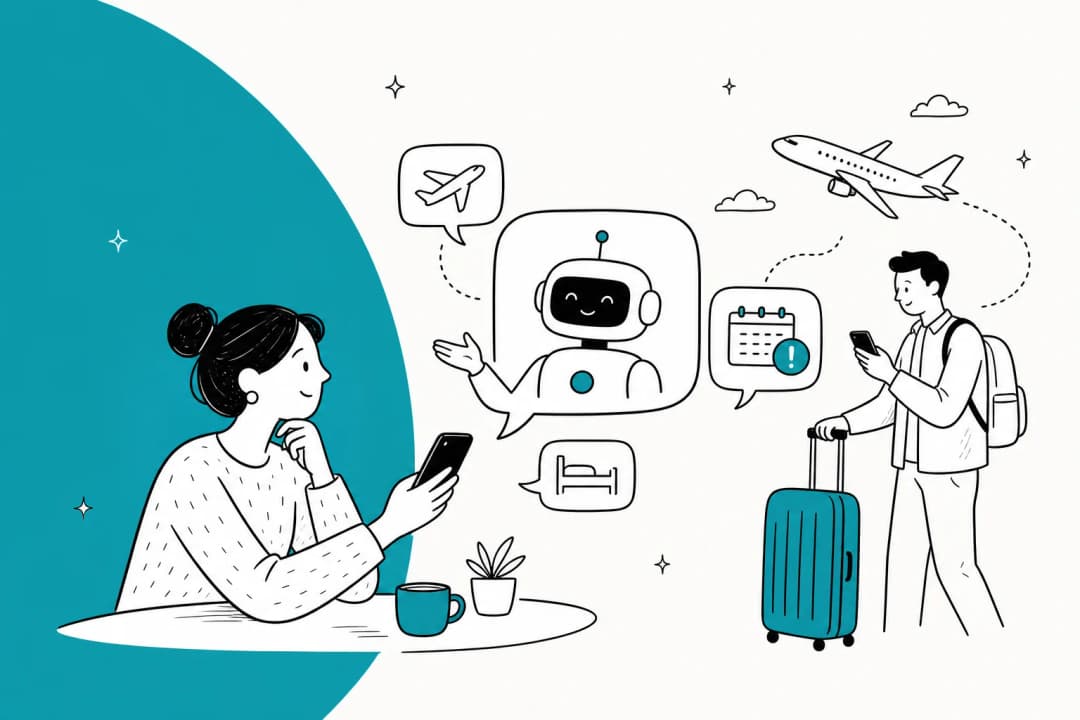Illustrated hero banner for a guide on AI chatbots for the travel industry