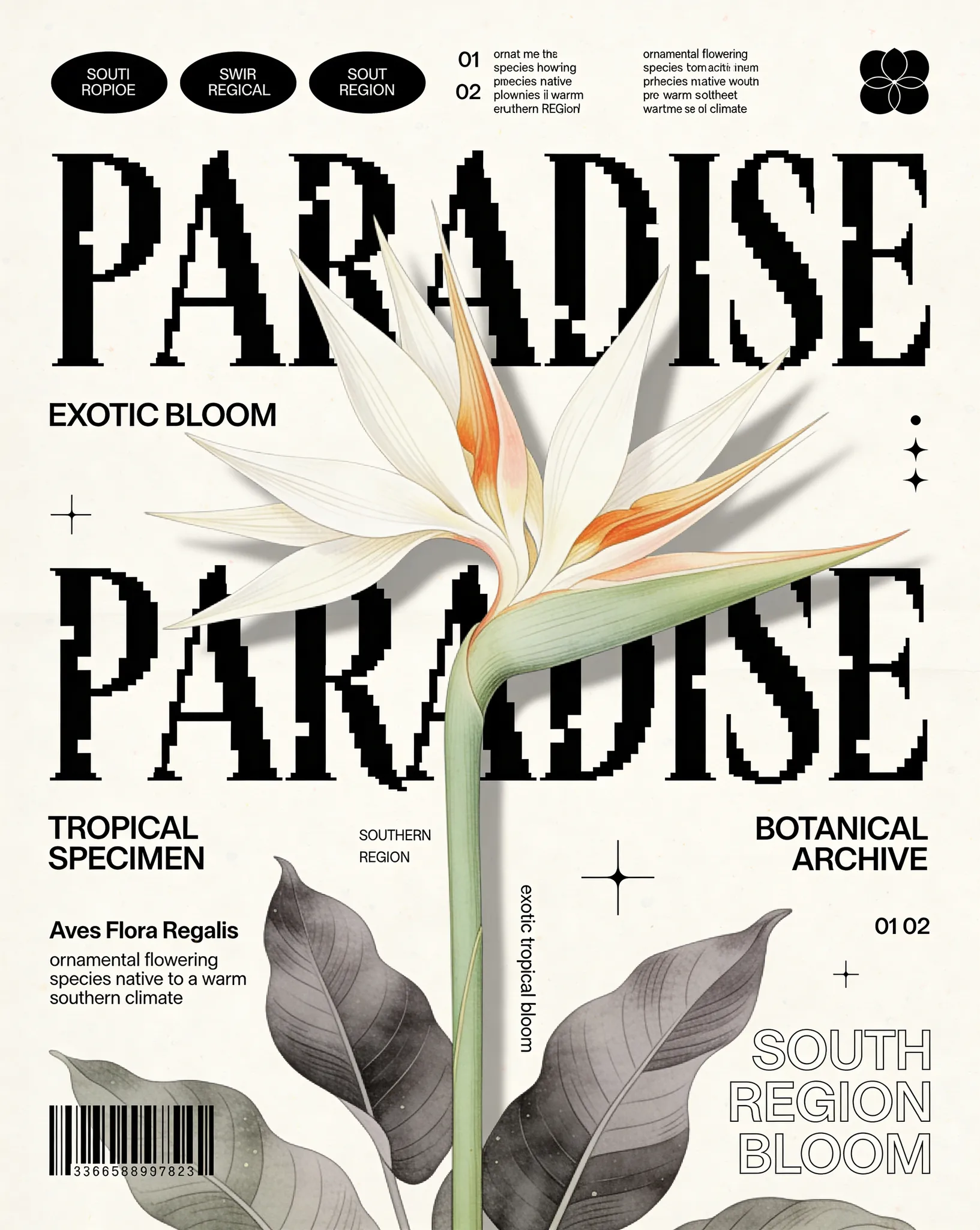 AI-generated botanical poster from Flowith's gallery where the small body text renders as garbled, illustrating that AI image models still struggle with fine text, as taken from Flowith