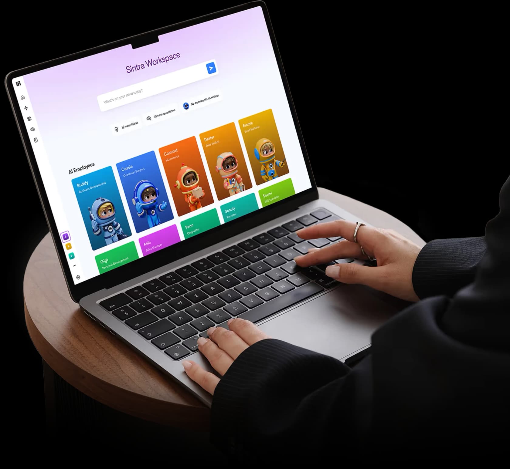 The Sintra Workspace dashboard showing the roster of AI employee cards, as taken from Sintra