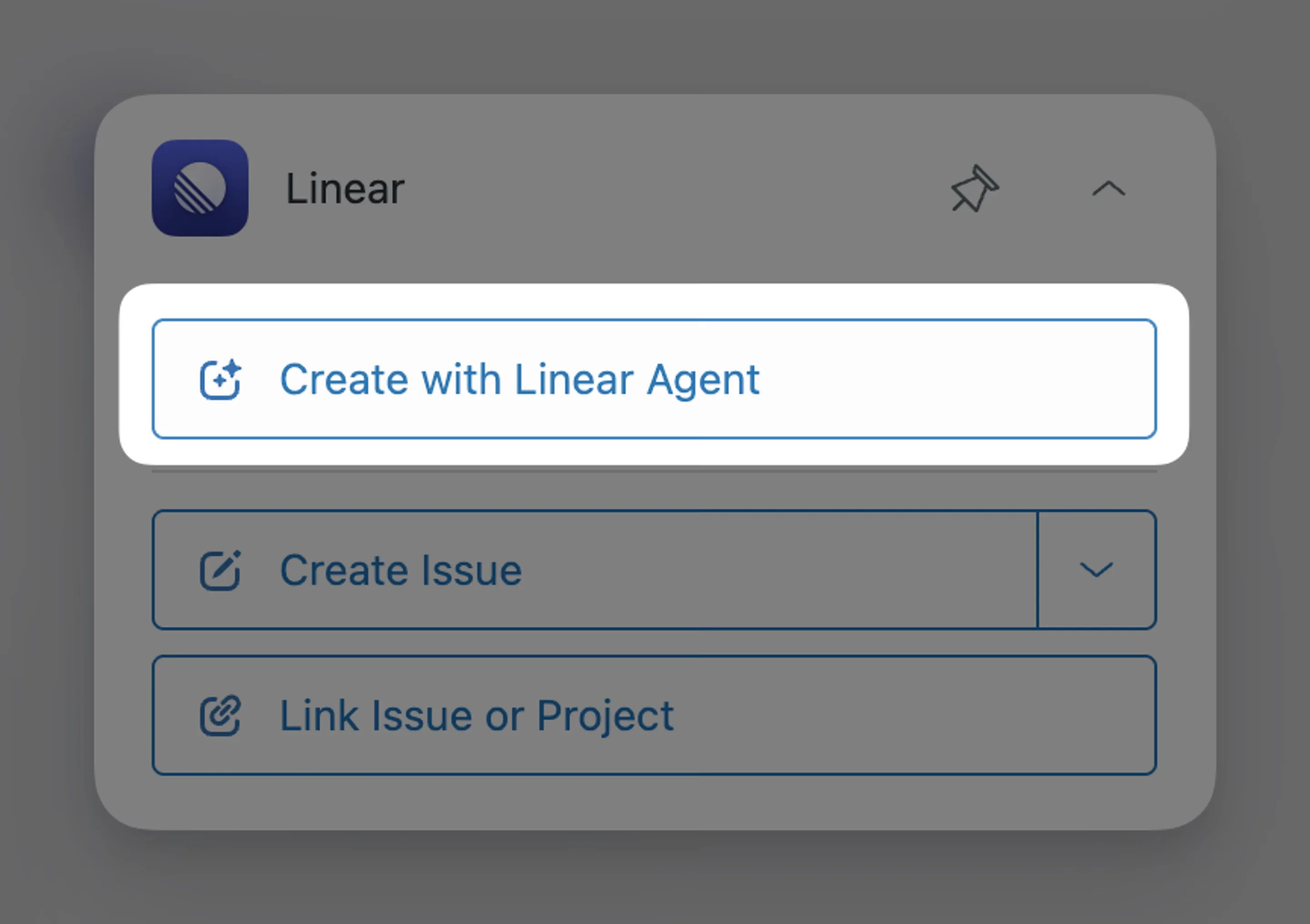The Linear app in a Zendesk ticket sidebar with three buttons: Create with Linear Agent, Create Issue, and Link Issue or Project, as taken from Linear's docs