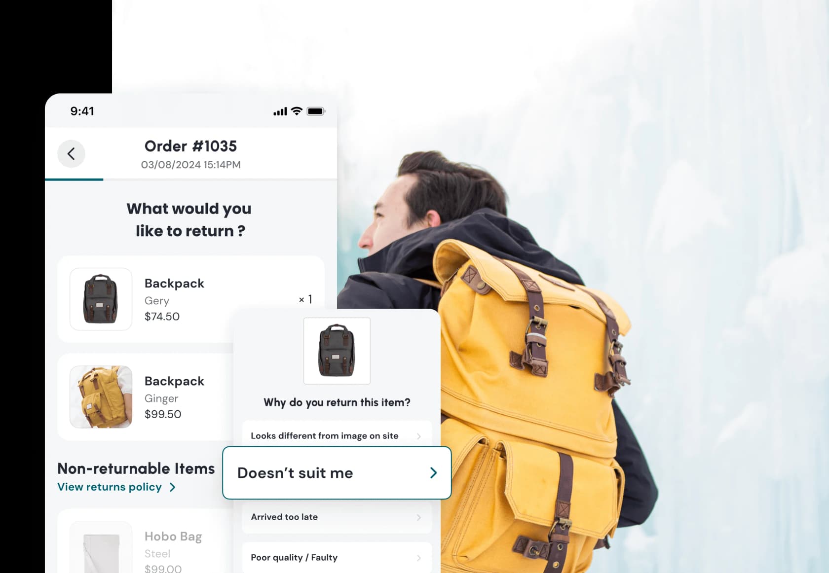 AfterShip Returns portal hero showing a branded self-service returns and exchanges experience, as taken from AfterShip