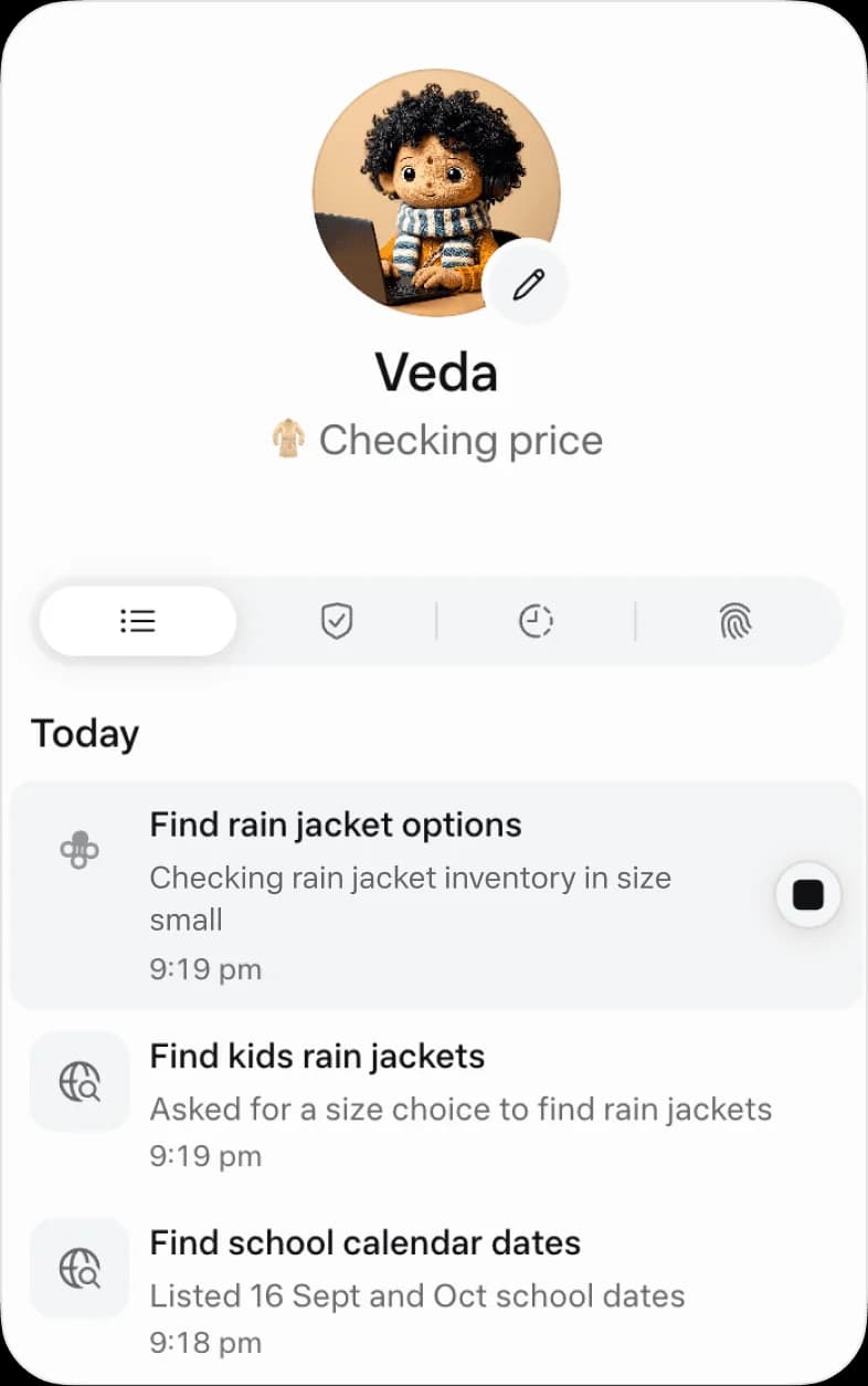 Muse's activity view, a running list of the steps the agent has taken on a task, as shown on Meta's Muse introduction page