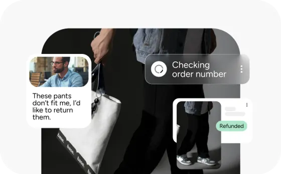 Yuma AI processing a return and refund from a customer message about pants that don't fit