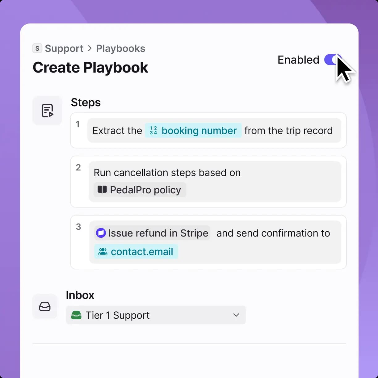 Front's Autopilot Playbook builder, as taken from Front