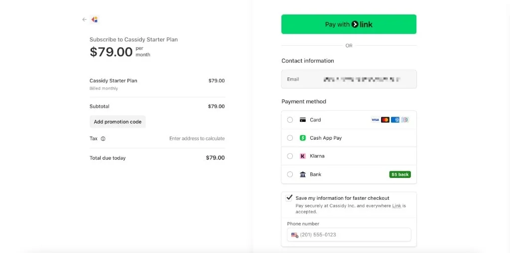 Cassidy in-app plans comparison with a monthly and annual toggle and Buy Plan buttons, as taken from Cassidy docs