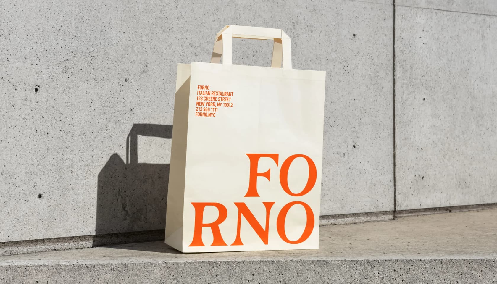 A restaurant paper-bag mockup with crisp serif branding text, generated by Reve, from Reve