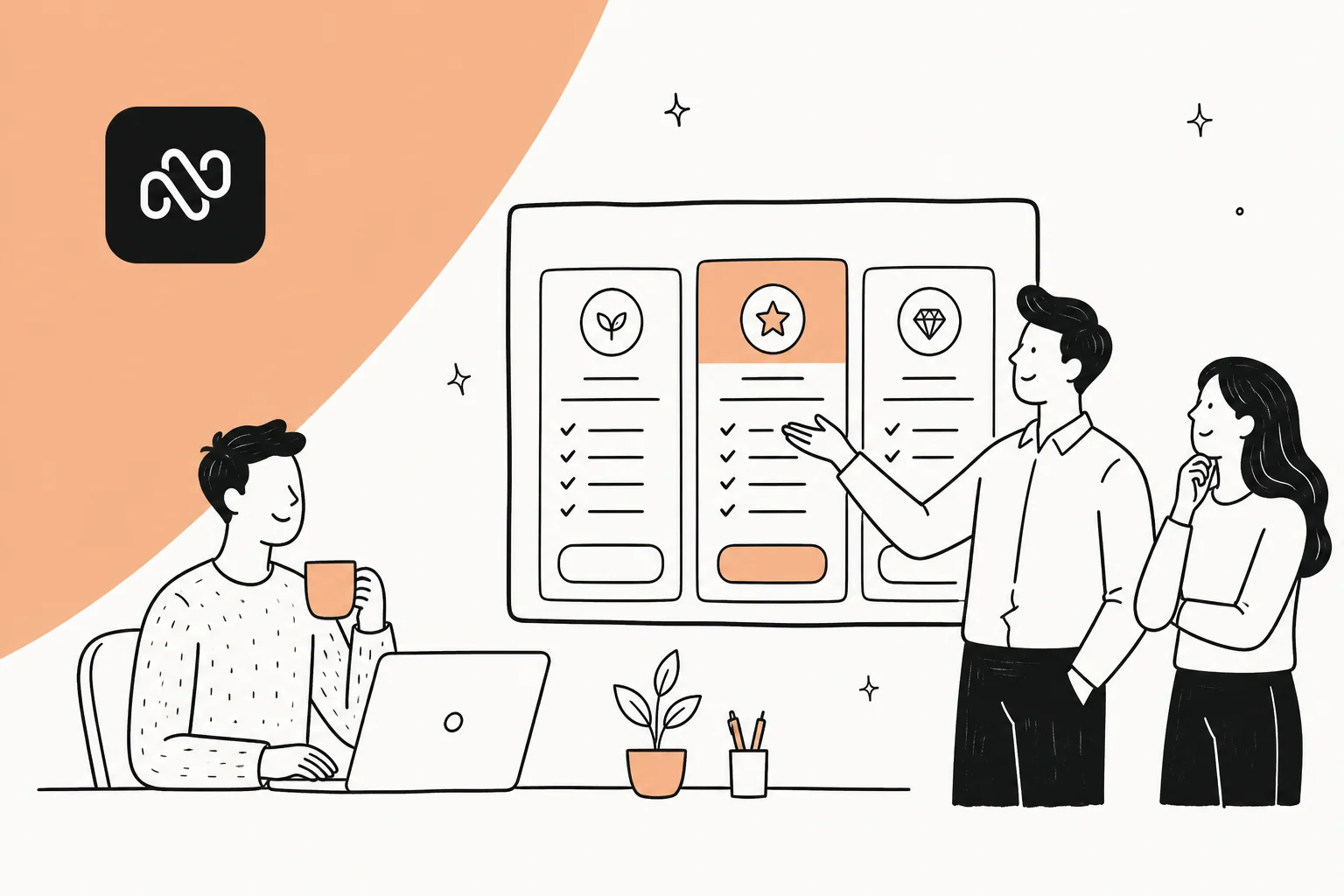 Netomi pricing illustration in the brand's warm palette