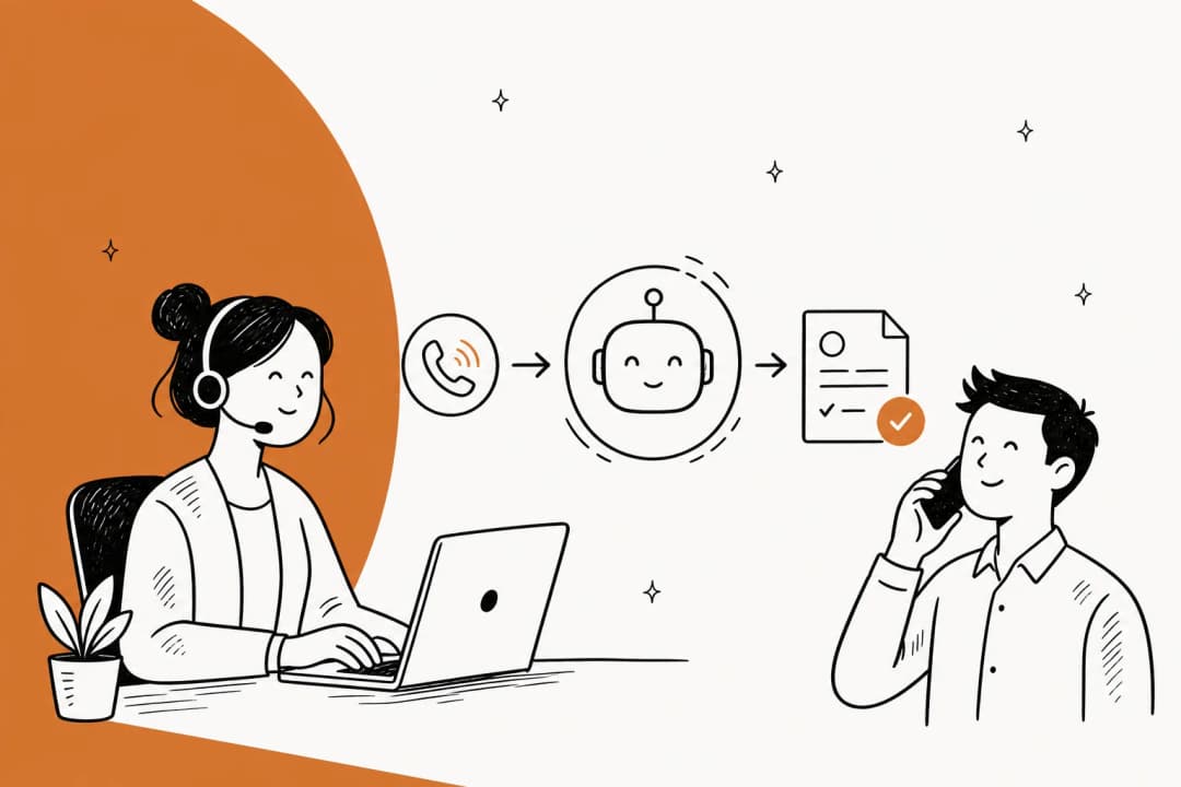 Illustration of a phone support call broken into automated stages
