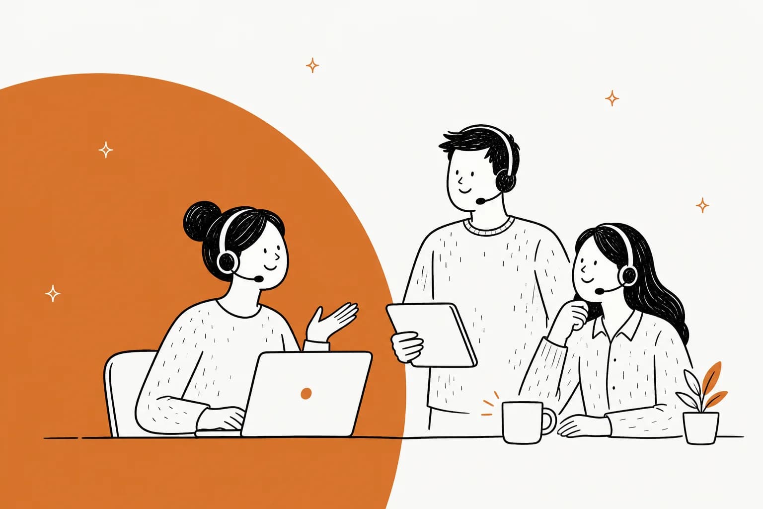 Illustration of customer service software options laid out for a small support team
