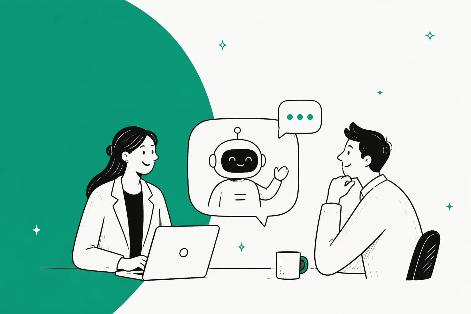 Illustration of an AI assistant working across banking, fintech and insurance support