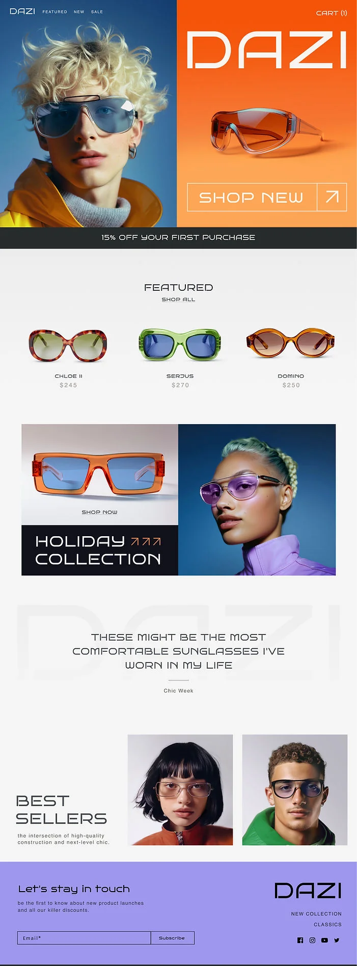 An online store selling sunglasses built with the Wix eCommerce builder, as taken from Wix