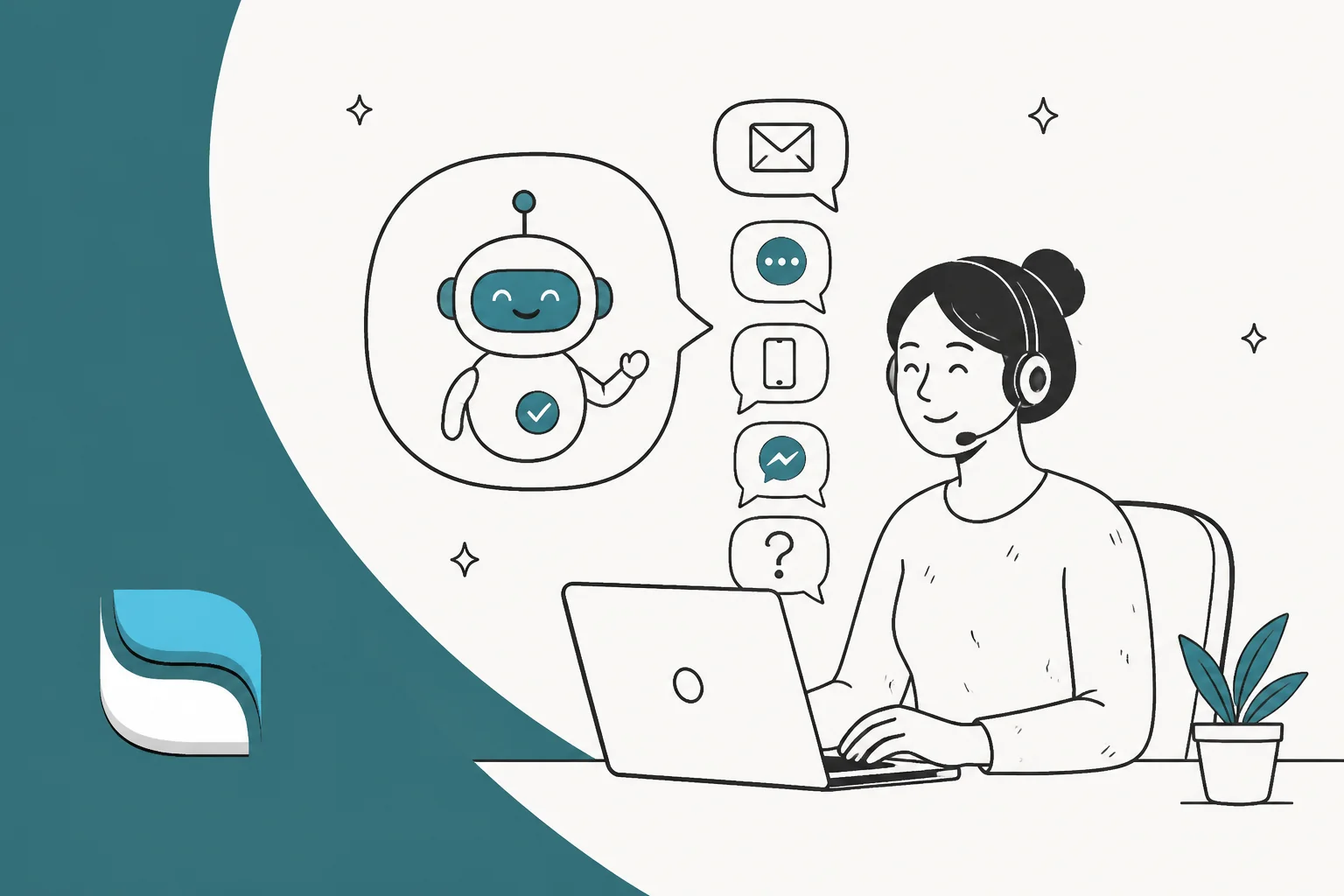 Illustration of an AI chatbot connected to the Re:amaze helpdesk inbox