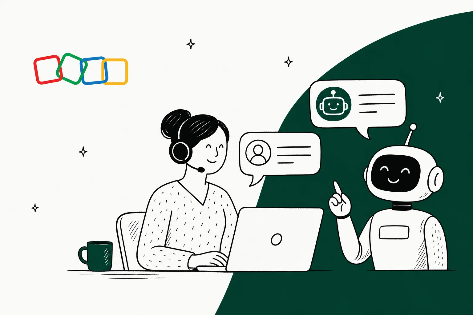 A Zoho Desk support agent and an AI chatbot answering customers side by side