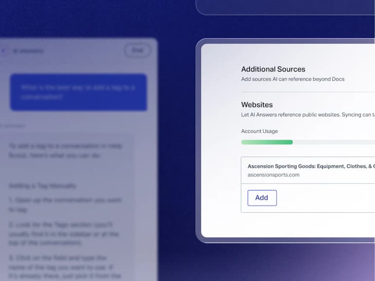 The Additional Sources panel in AI Answers, where public websites are added beyond Docs, as taken from Help Scout