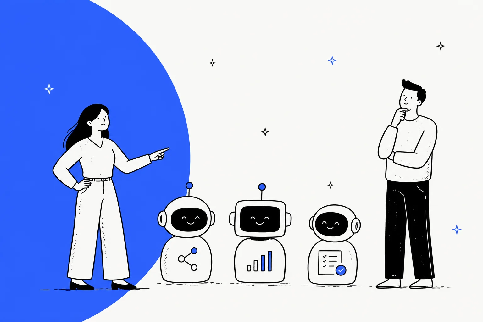 Illustration of a person weighing several AI super-agents as alternatives to Skywork AI