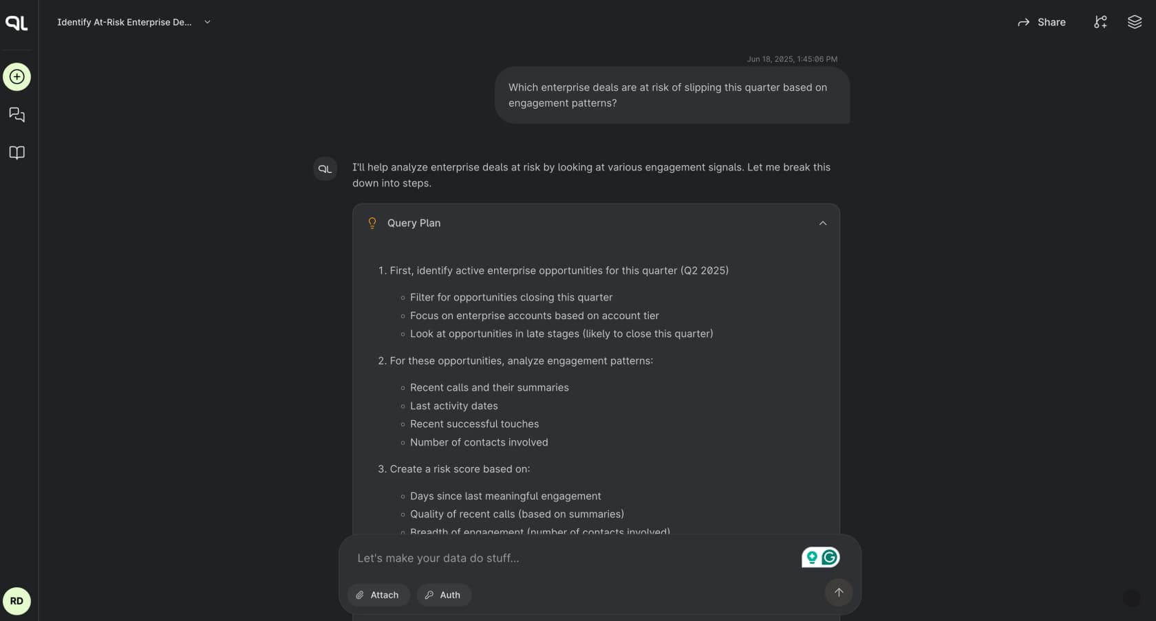 A PromptQL query plan laying out each step before execution, as taken from PromptQL