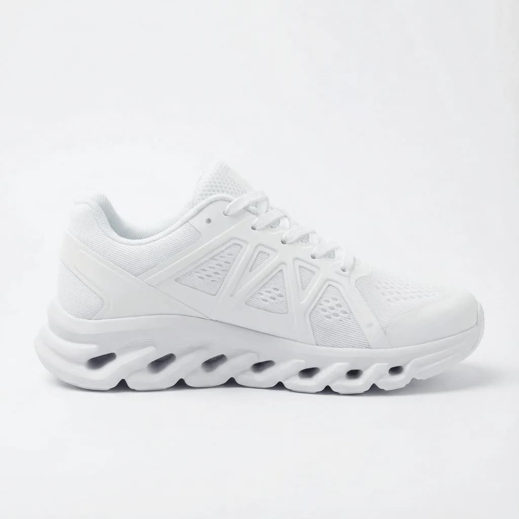 A product image generated by Lovart, a clean studio shot of a white running shoe, as taken from Lovart