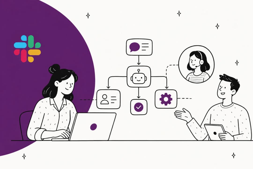 Illustration of an AI teammate answering support questions inside Slack channels