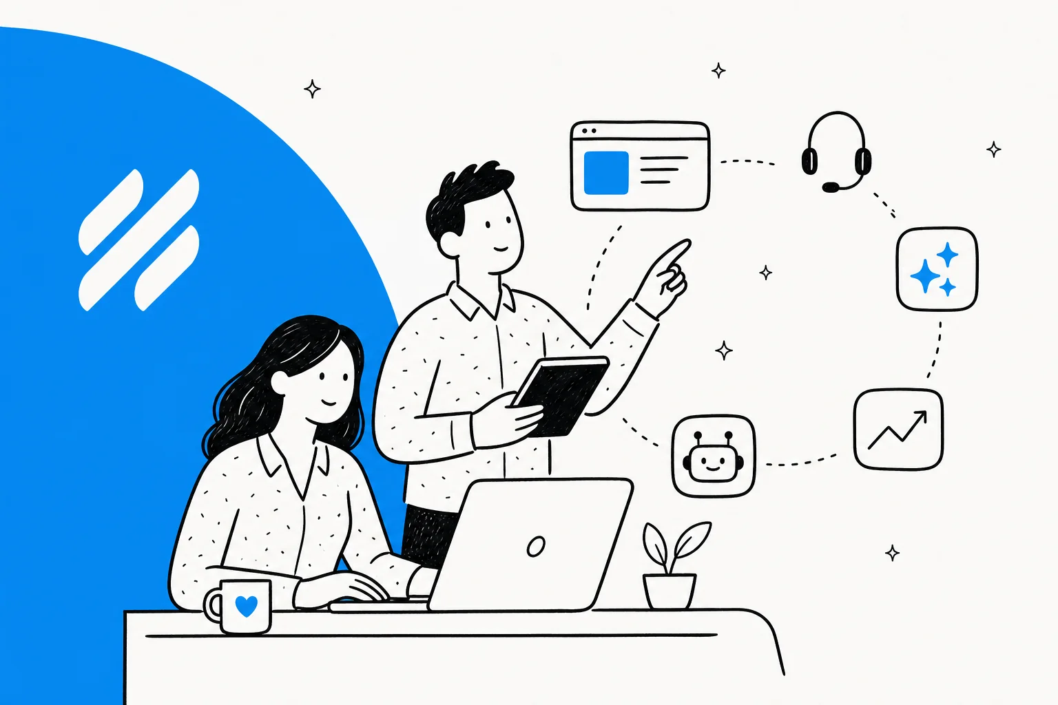 Illustration of the best AI tools for Help Scout, with the Help Scout logo