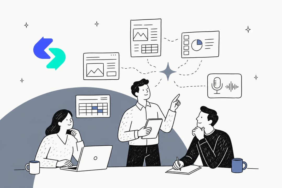 Skywork AI review illustration showing a super-agent turning one prompt into slides, docs and websites