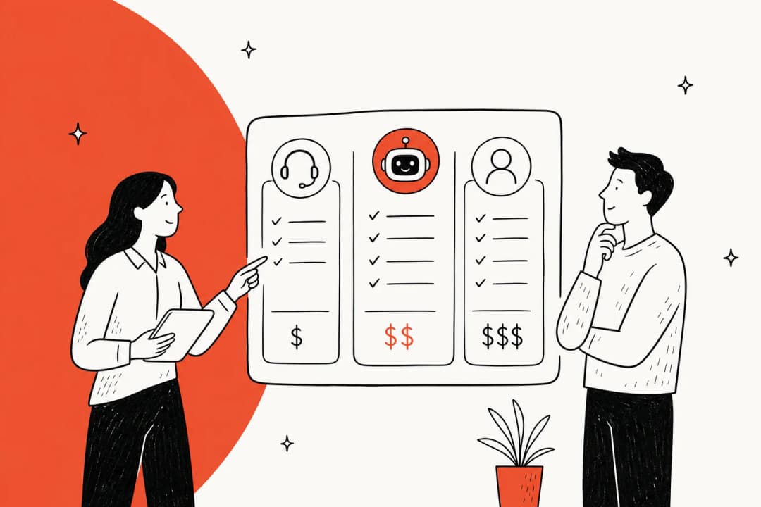 Zowie pricing illustration in the brand's warm coral palette