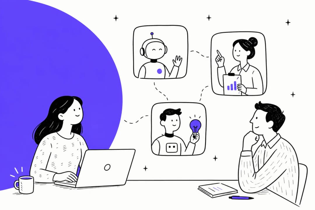 Illustration of a lineup of AI agents and AI employees, the field of Viktor AI alternatives
