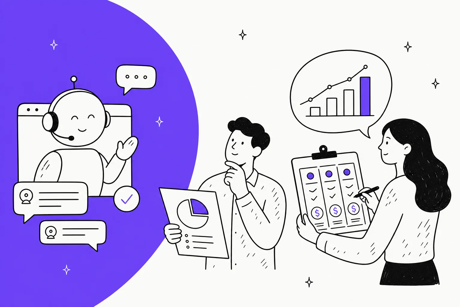 Ultimate.ai pricing breakdown illustration in violet