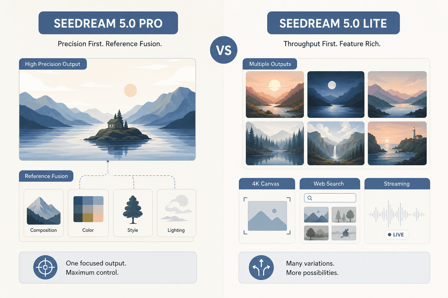 Comparison illustration showing Pro precision against Lite throughput