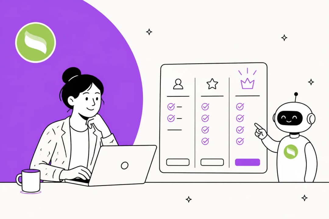 A buyer at a laptop comparing Aisera plan tiers on a pricing board
