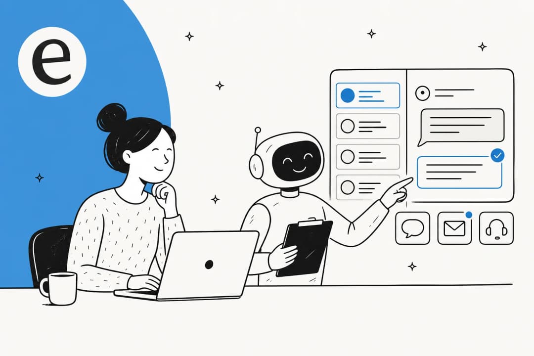 Illustration of an AI teammate triaging and answering support tickets inside a helpdesk inbox