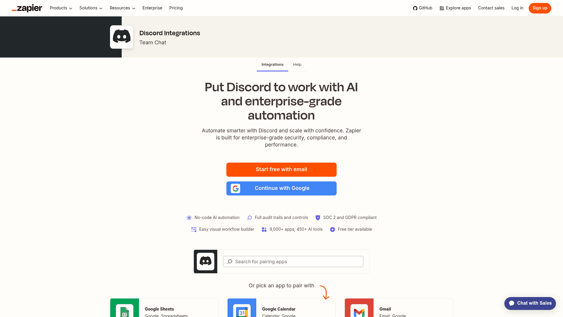 The Zapier Discord integrations page, as taken from Zapier.