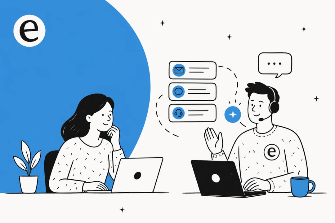 Illustration of an AI teammate handling repetitive tier-1 support tickets next to a human agent