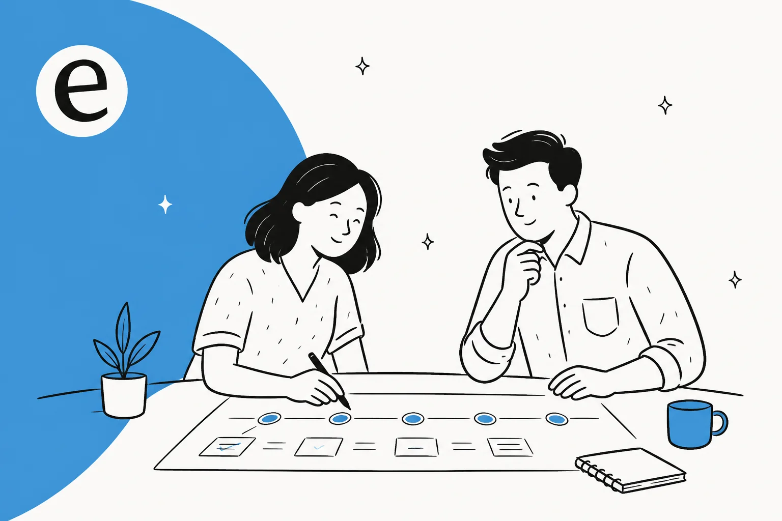 Editorial illustration of a customer experience strategy being planned and mapped
