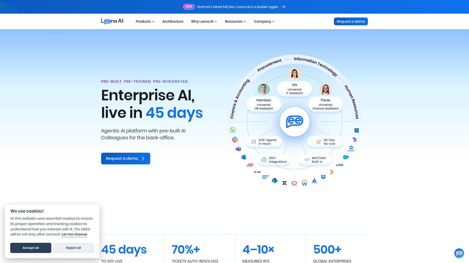 Leena AI's homepage for its agentic HR and IT support platform