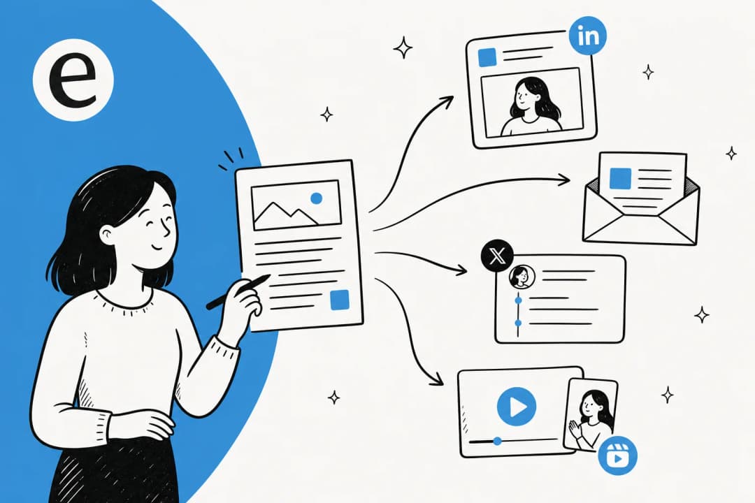 One source blog post fanning out into many content formats across channels