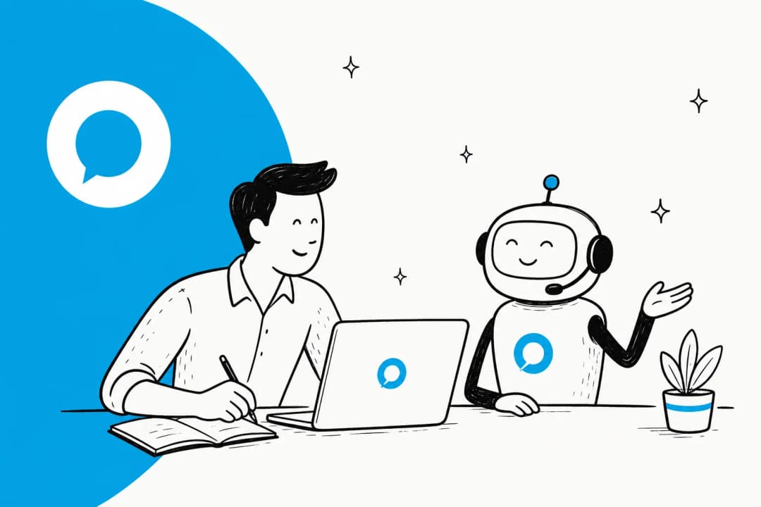 Halo AI agent review illustration in Halo blue with an eesel watermark