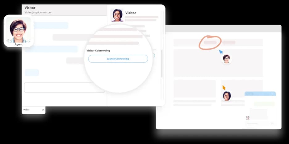 Olark's Visitor Cobrowsing PowerUp letting an agent see a visitor's screen, as taken from Olark