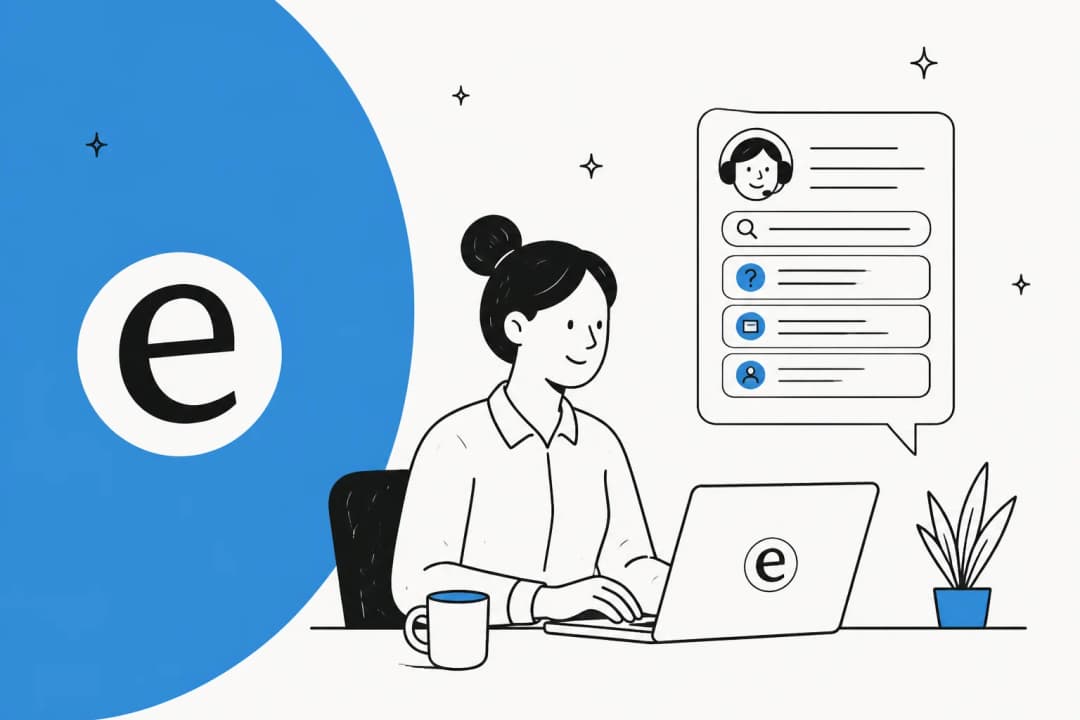 Illustration of a customer support help desk portal with self-service articles and ticket tracking