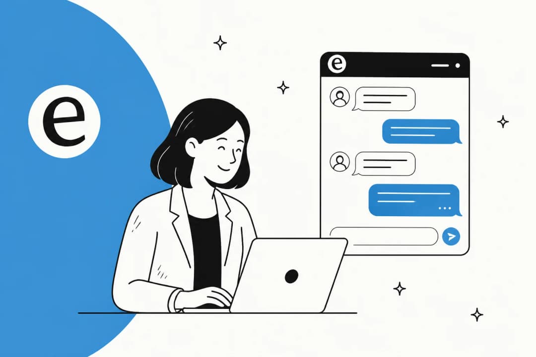 Illustration of a web chat application window with message bubbles
