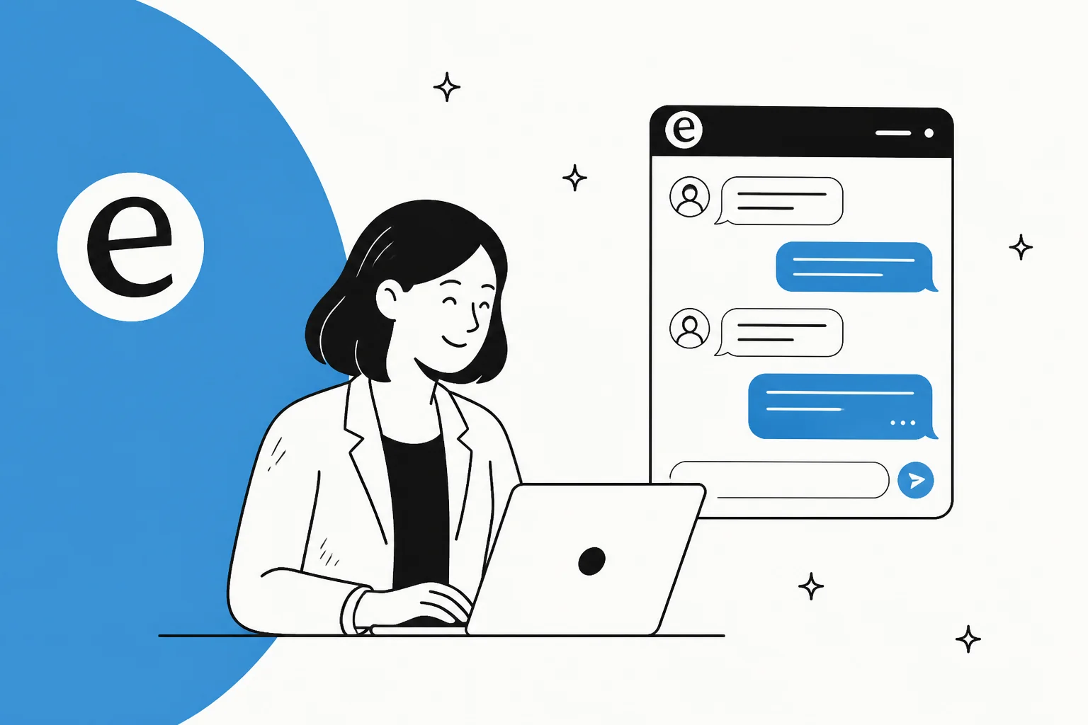 Illustration of a web chat application window with message bubbles