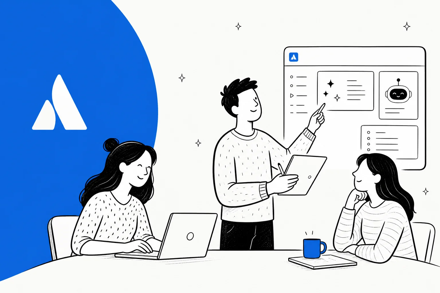 Illustrated banner for a guide on how to use AI in Confluence