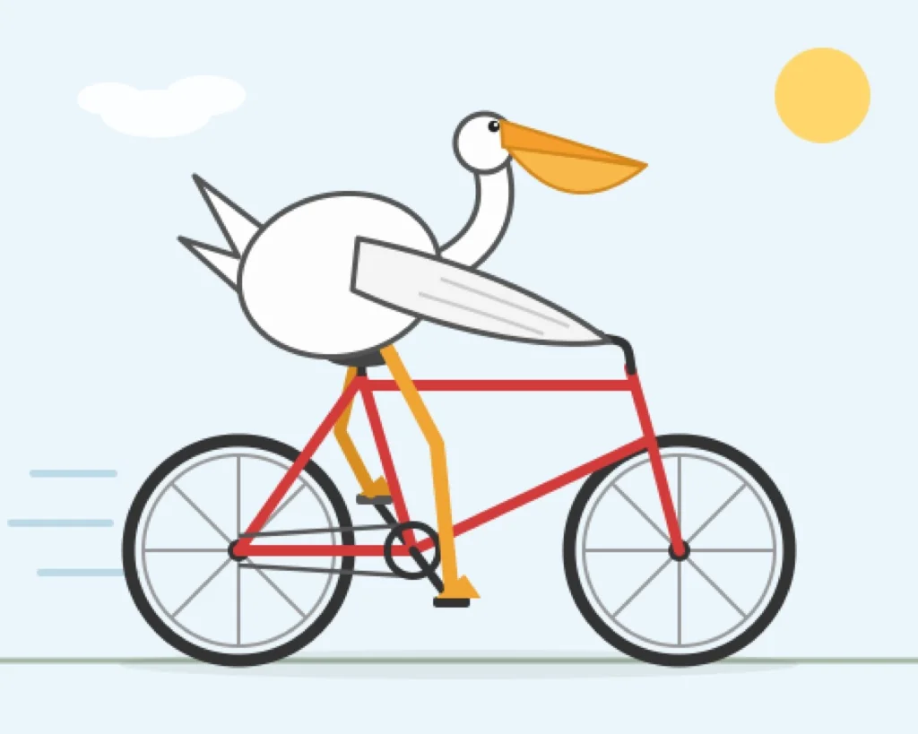 Claude Fable 5's pelican-on-a-bicycle SVG at maximum thinking effort, as taken from Simon Willison