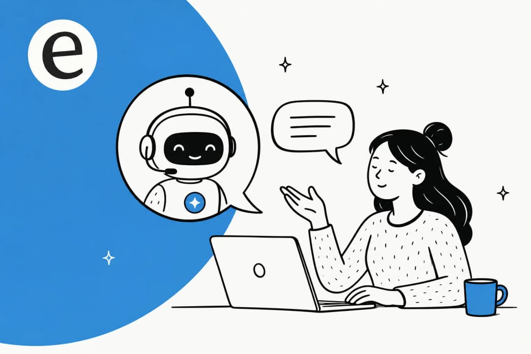 Help desk chatbot illustration in eesel blue