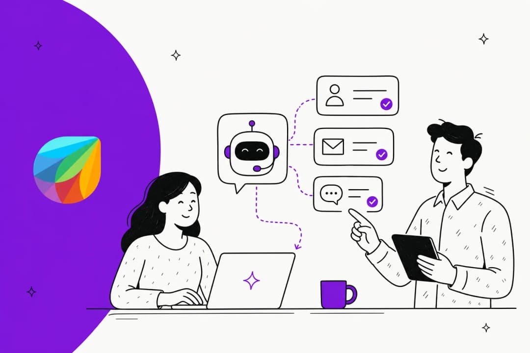 Illustration of an AI agent being added to a Freshdesk helpdesk workspace