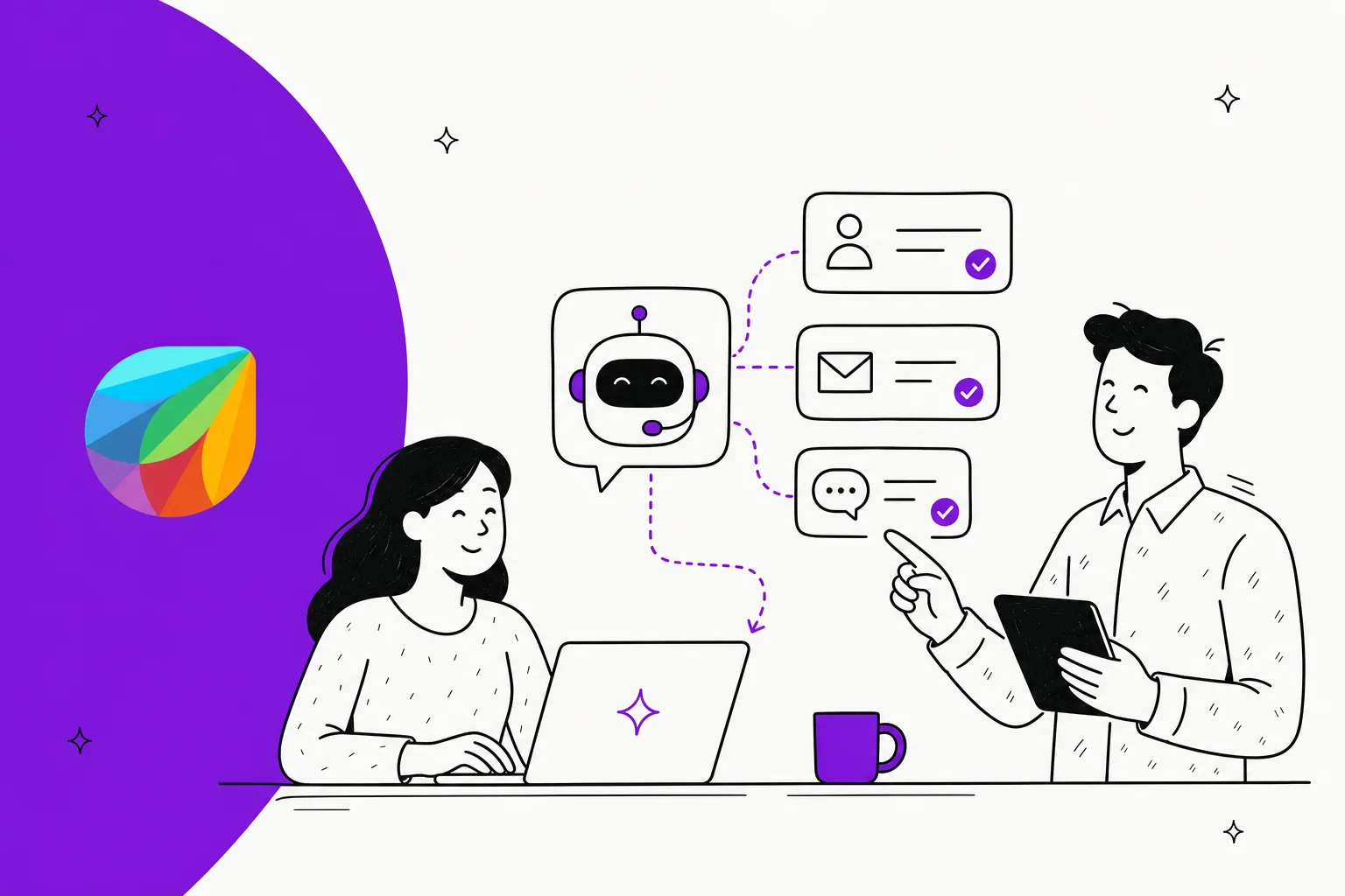 Illustration of an AI agent being added to a Freshdesk helpdesk workspace