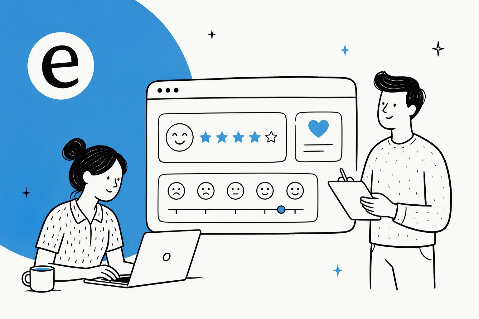 Illustration of website feedback survey widgets on a browser window