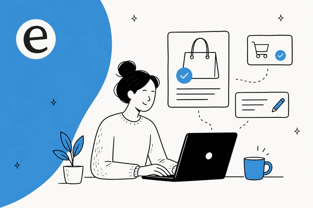 Illustration of AI tools writing product descriptions and store copy for an ecommerce brand