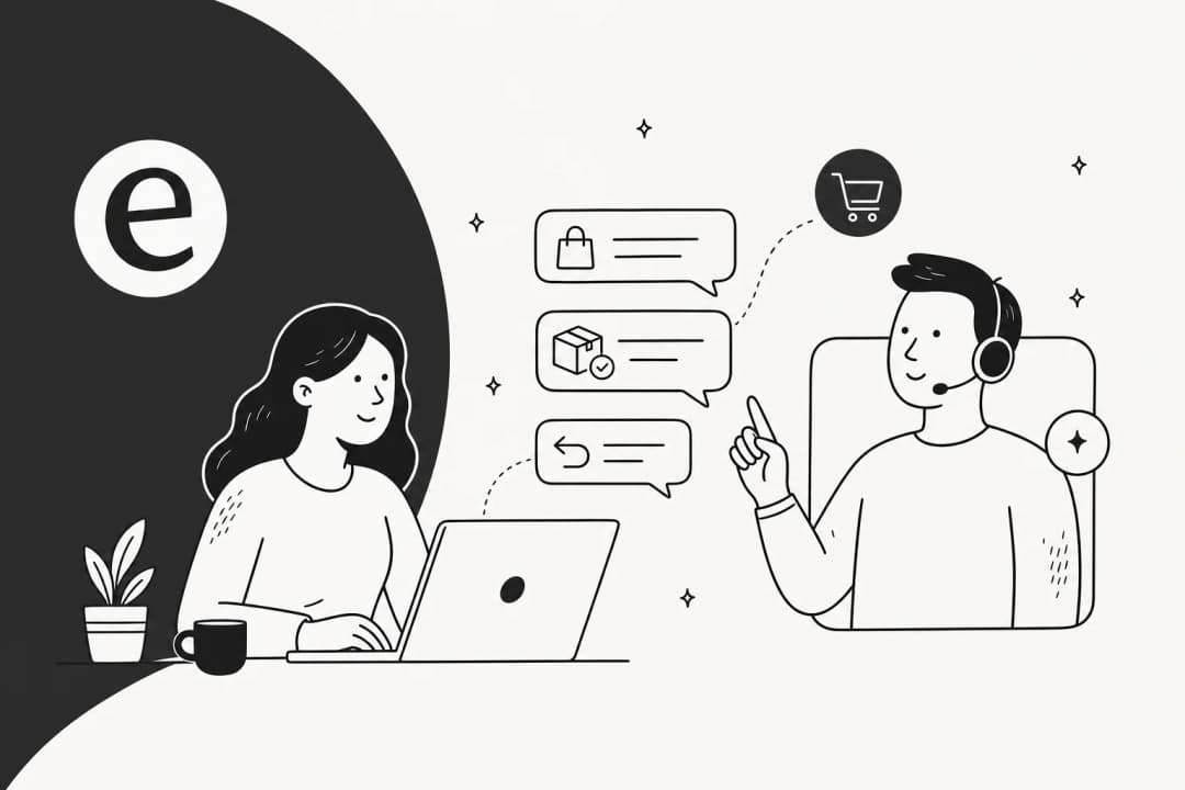 AI chat for ecommerce - illustrated hero showing AI handling customer questions for an online store