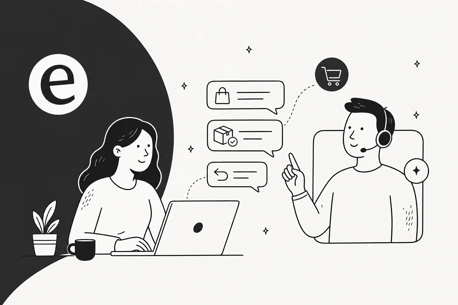 AI chat for ecommerce - illustrated hero showing AI handling customer questions for an online store